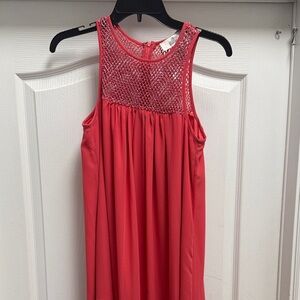 Badgley Mischka Coral Sleeveless Long Dress with beaded top